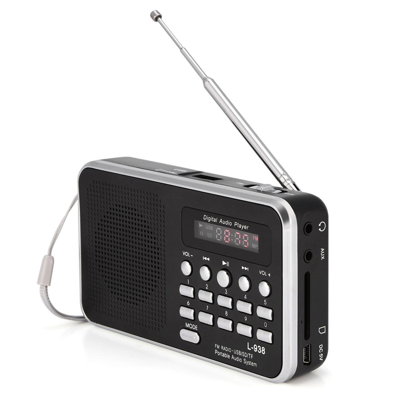 Portable Digital Audio Player Multimedia Radio Support TF Card/U Disk/SD/MP3 Format/FM HiFi Music Speaker with Charging