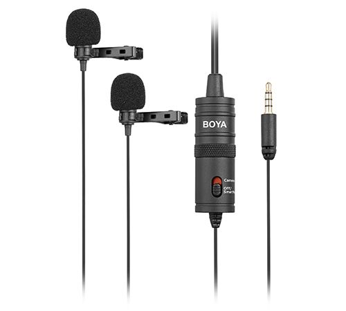 BOYA BY-M1DM Dual-Head Lavalier Clip-on Microphone for DSLR Camera Smartphone PC(100% QR Code Verify)