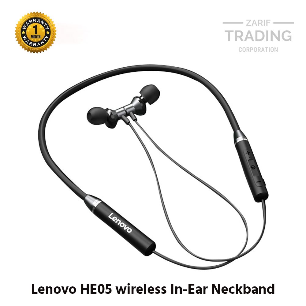 Lenovo HE05 wireless In-Ear Neckband Earphones-Black - Headphone