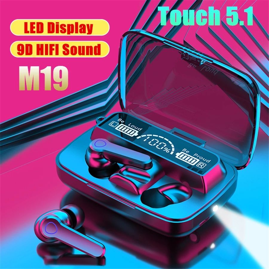 M19 TWS Earphone Touch Control Wireless Bluetooth 5.1 Earbuds,Eardots Headphones Waterproof LED Display With Microphone