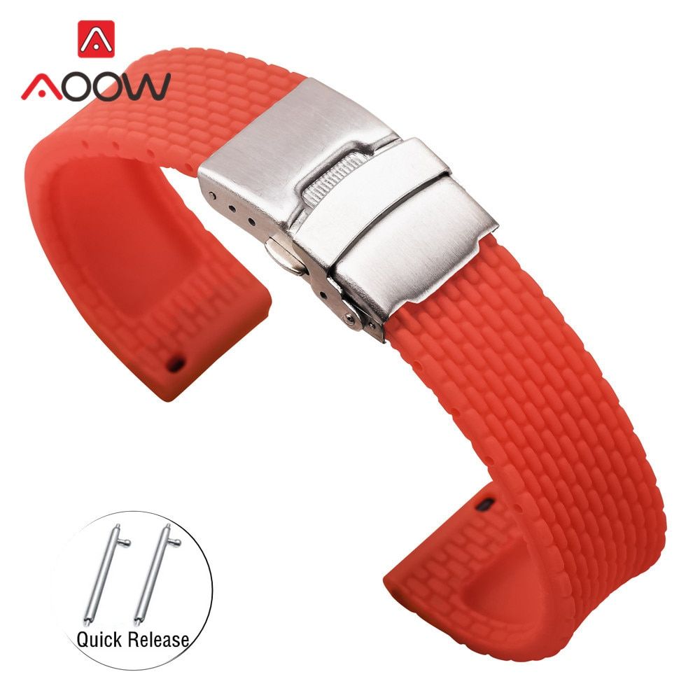 18mm 20mm 22mm 24mm Silicone Strap Folding Buckle for Samsung Galaxy Watch Gear S2 S3 Quick Release Rubber Bracelet Strap Band