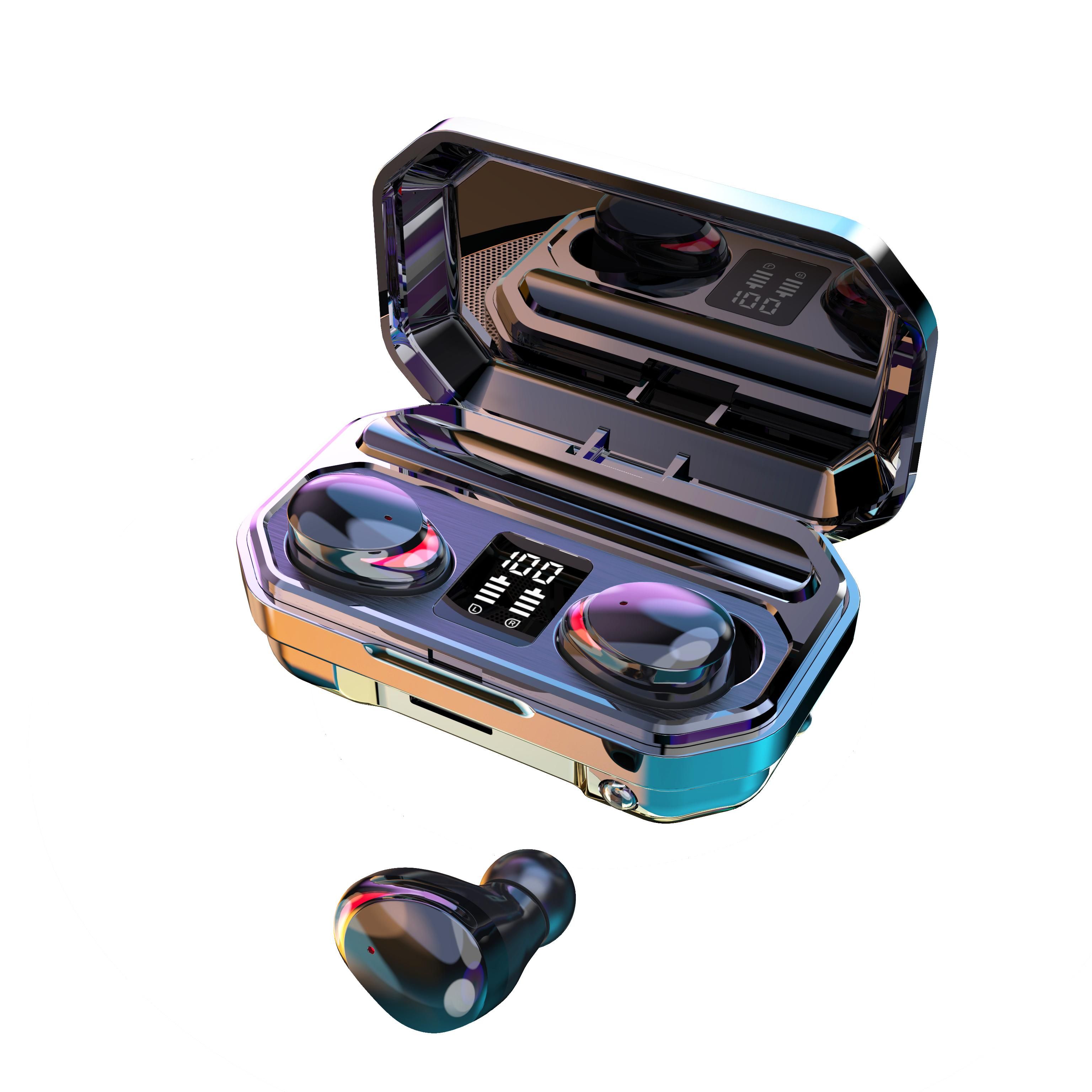 M15 Bluetooth Wireless Headphones TWS True IPX7 Waterproof Earbuds Touch Control Music Headset With Flashlight Mic Earphone - Black