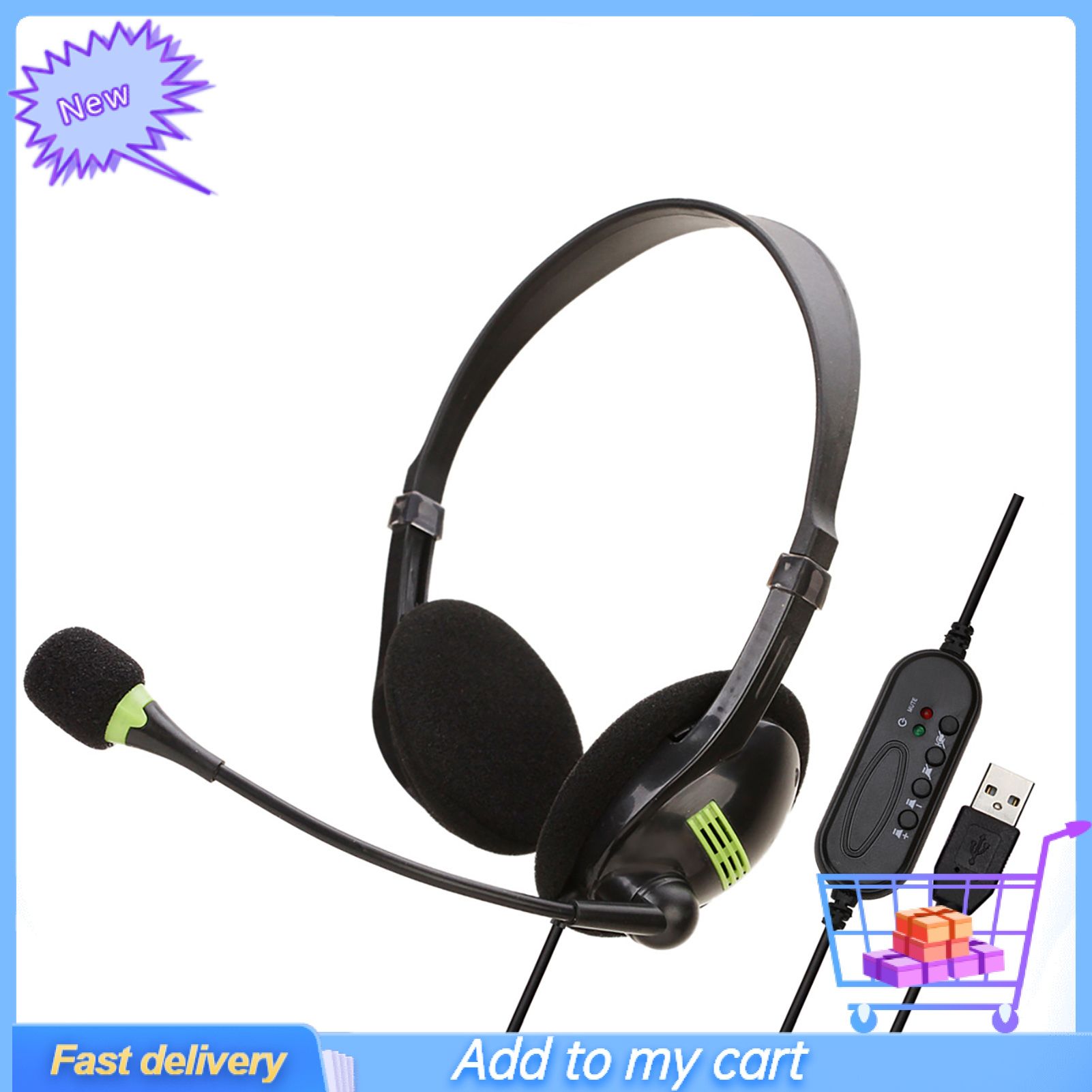 GreenForest SY440 Telephone Headset Lossless Noise Reduction Breathable USB 3.5mm MIC Long Cable Call Center Headphone for Truck Driver Office