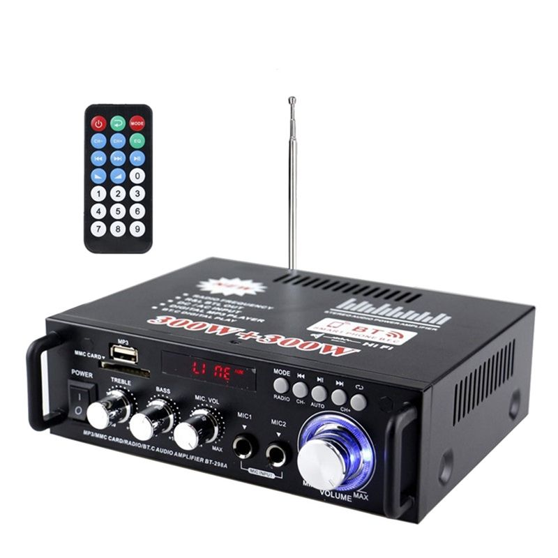 600W Bluetooth Amplifier 2CH HIFI Audio Stereo Power AMP USB FM Radio Car with Remote Control(EU Plug)