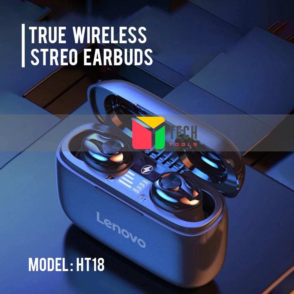 Lenovo HT18 TWS Bluetooth V5.0 Active Noise Cancelling Wireless Earphones Music Headset Bass Stereo Bilateral Earbud