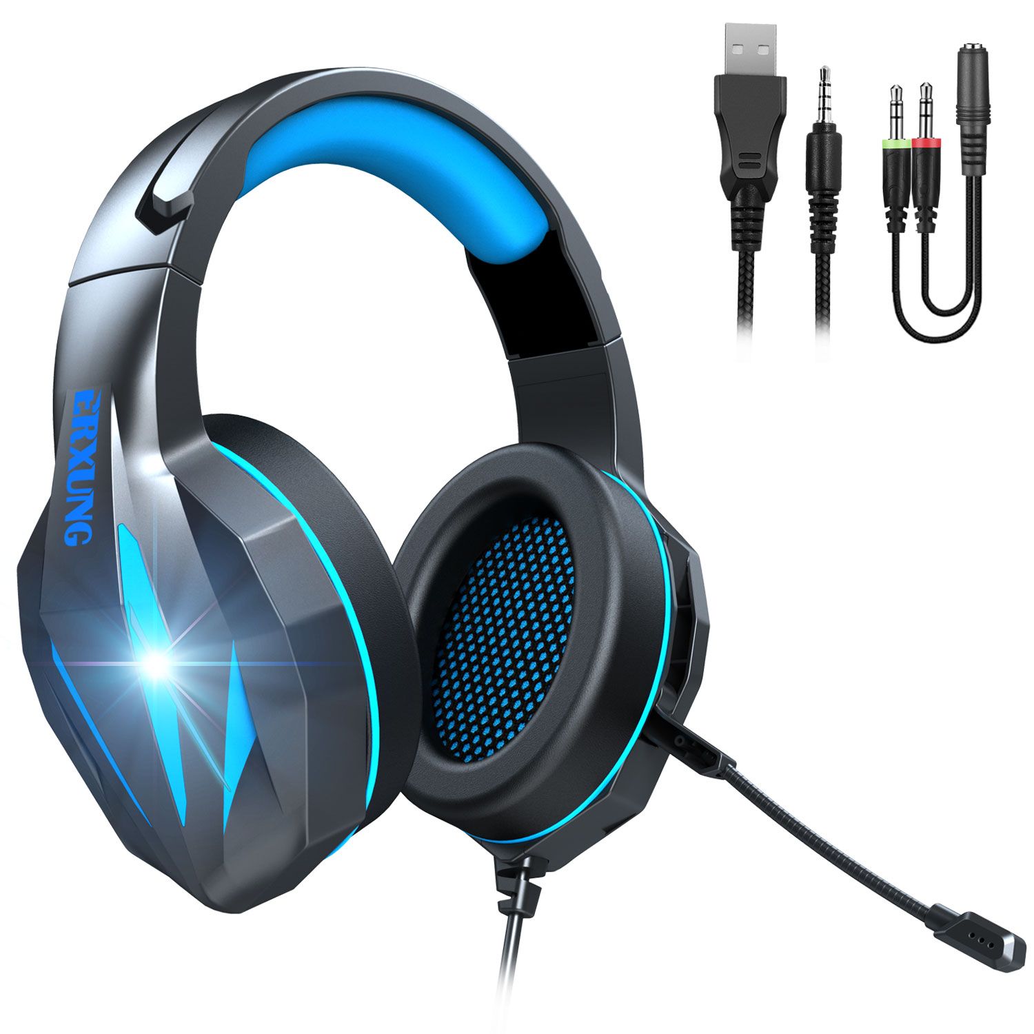 ERXUNG J5 headset wired Gaming Headset Surround Sound Stereo LED Light Headphones with Mic for Game New XBox ONE PS4 PC