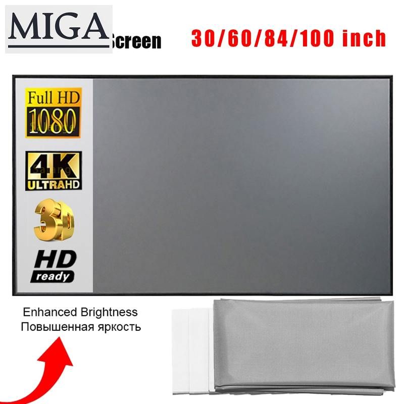 3D HD Home Outdoor Office Porle 30/60/84/100/120 inch Anti-light Screens Projectors Screen Reflective Fabric Projector Cloth
