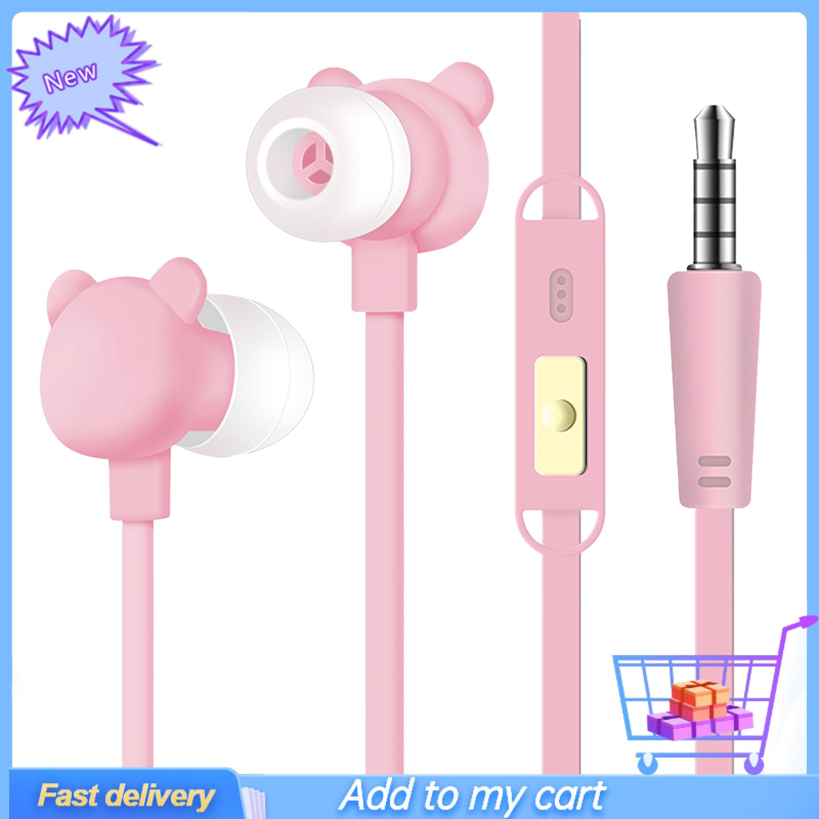 GreenForest MC-133 Cute Cartoon Earphone Heavy Bass Wired In-ear Earbud with Mic for Mobile Phone