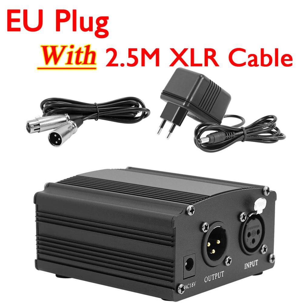 For Bm 800 Microphone 48V Phantom wer Supply with Adapter XLR Audio Cable for Condenser Micro  Mikrofon EU Plug With XLR
