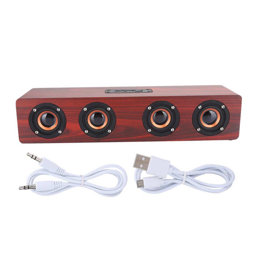 Red Wood Grain Bluetooth Speaker with Four HIFI Loudspeakers Wireless Subwoofer PC Phone Desktop Music Player Audio Cable