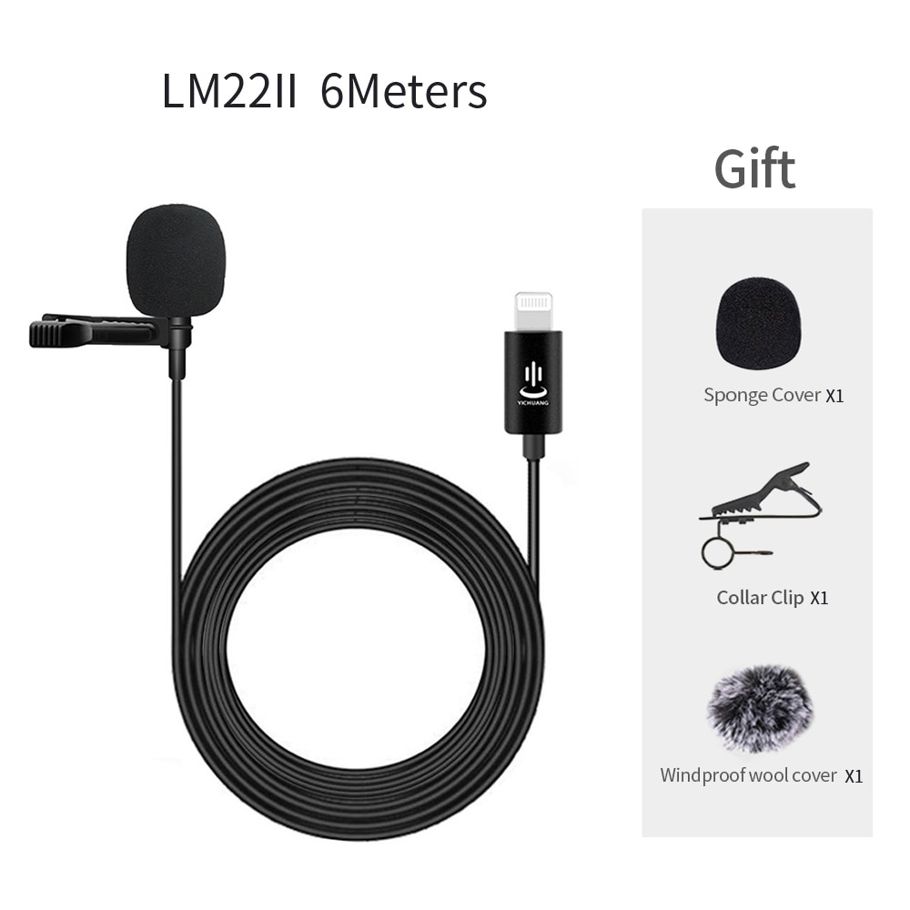 Lavalier lapel Microphone Professional Lightning Microphone YC-LM10 II For iPhone 12 XS XR X/11/8/8 Plus/6/7 Plus iPad microfon YC-LM10 II 1.5M