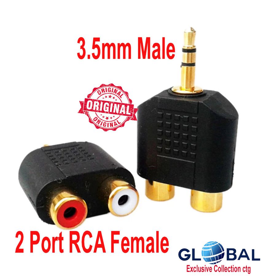 3.5 mm Male to 2 RCA Female Audio Adapter (1pcs) for Computer Speaker Earphone Headphone