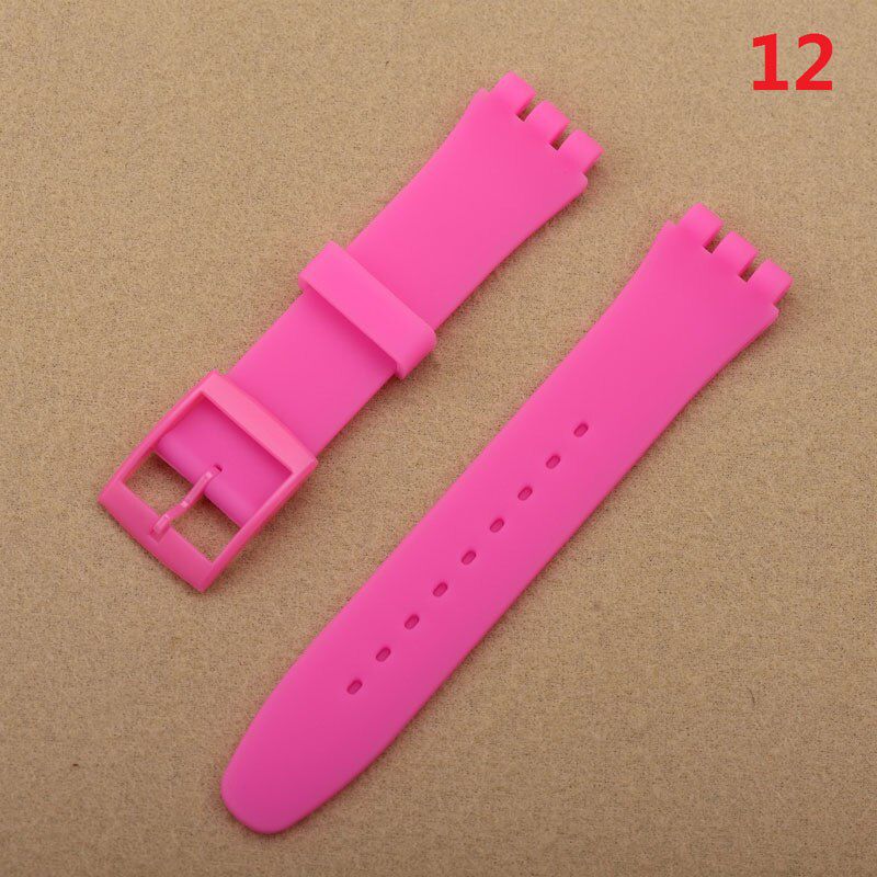 High Quality Black White Navy Brown 17mm 19mm 20mm Silicone Rubber Watchband For swatch Colorful Rubber strap plastic buckle