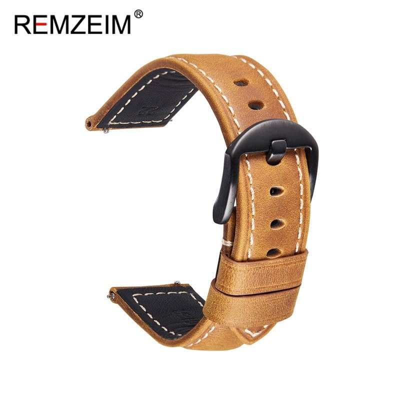 REMZEIM Crazy Horse  Leather Strap For Samsung Galaxy Watch 46mm Gear S3 Frontier Classic Quick Release Watchband