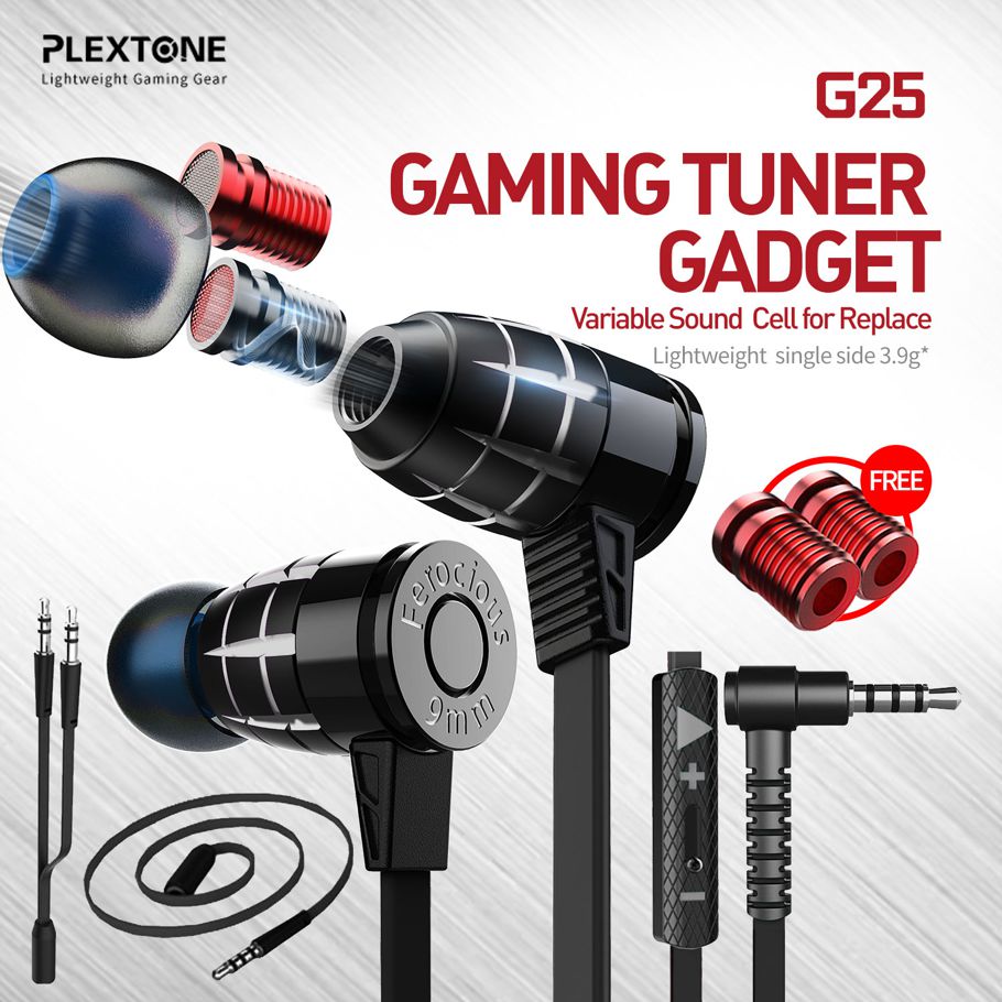 PLEXTONE G25 Earphone Gaming Earbuds, Gaming Tuner Gadget,3.5mm Metal Headphones with mic & vol, for Android, IOS,  PC, and Laptop