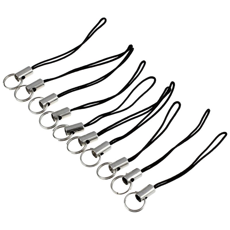 10 Piece Cell Phone Strap with Black/Silver Tone Split Ring