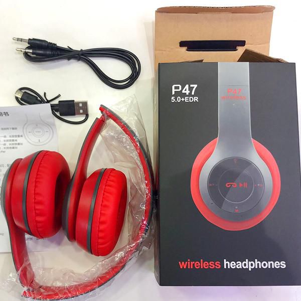 Wireless, Bluetooth, Fold-able, P47 Headphones Noiseless MP3/MP4/FM Player with SD Card Slot for Easy Travel