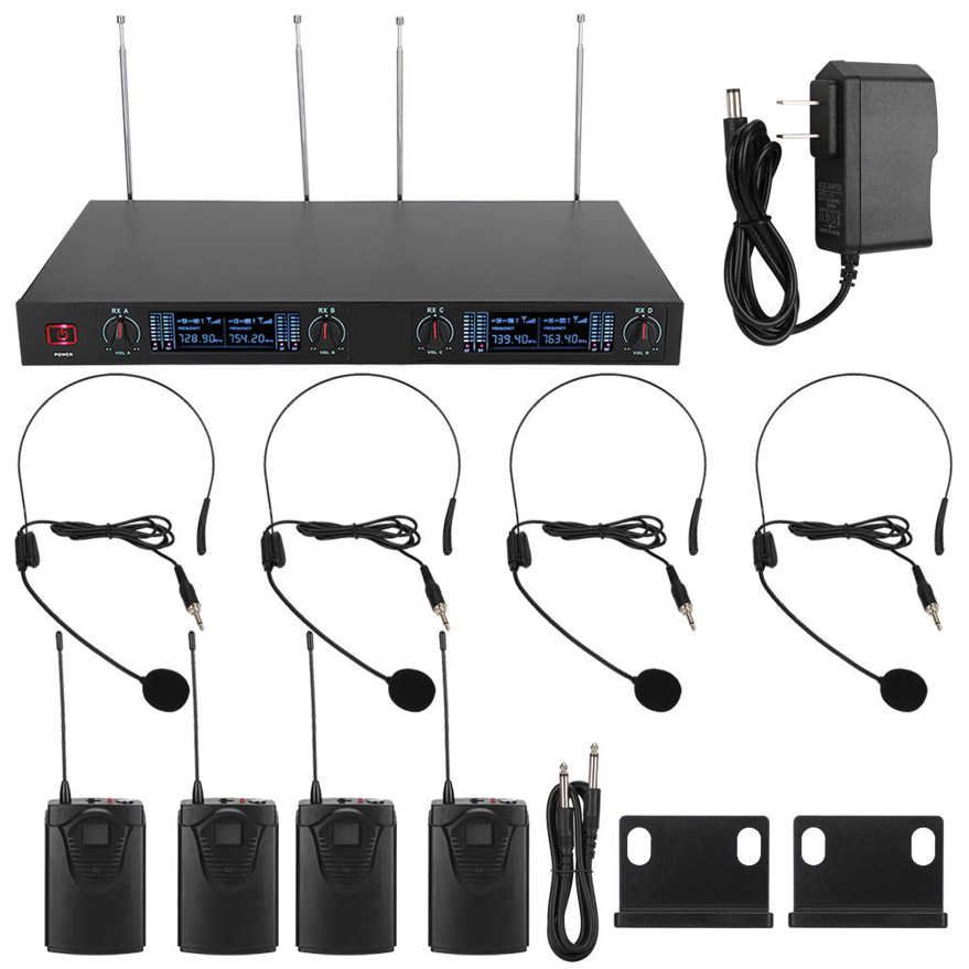 UHF 724.9~767.5MHz 1 to 4 Wireless Microphone System for Karaoke Hall Home 100-240V