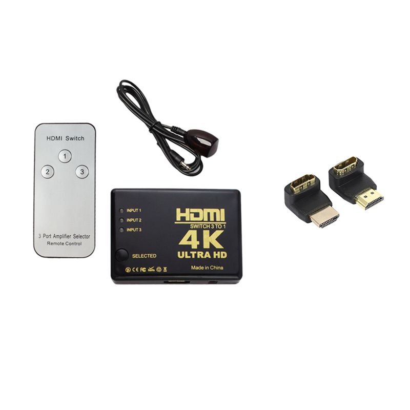 4Kx2K HDMI Switch 3X1 3 Port Switcher Selector 3D 1080P & Combo 3D & 4K Supported HDMI 90 Degree and 270 Degree Adapter