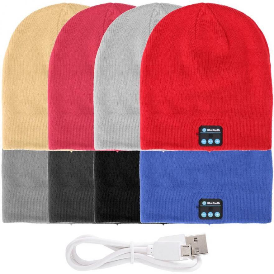 Bluetooth Beanie Hat Portable Soft Warm Knitting Slouchy Uni Fitness Headset with Earphones Built-in Microphone Speaker Wireless music for outdoor sp