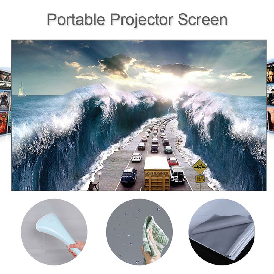 70-inch PorT-able Projector Screen HD 16:9 Frameless Video Projection Screen Foldable Wall Mounted for Home Theater Office Movies
