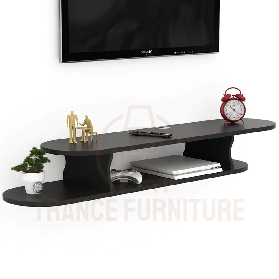 TRANCE 2 Tier Vintage Wall Mounted Media Console Floating TV Shelf TV Stand 59x10x7 inch for Xbox One/PS4/Cable Box/DVD Players/Game Console (Black, Rustic Brown)