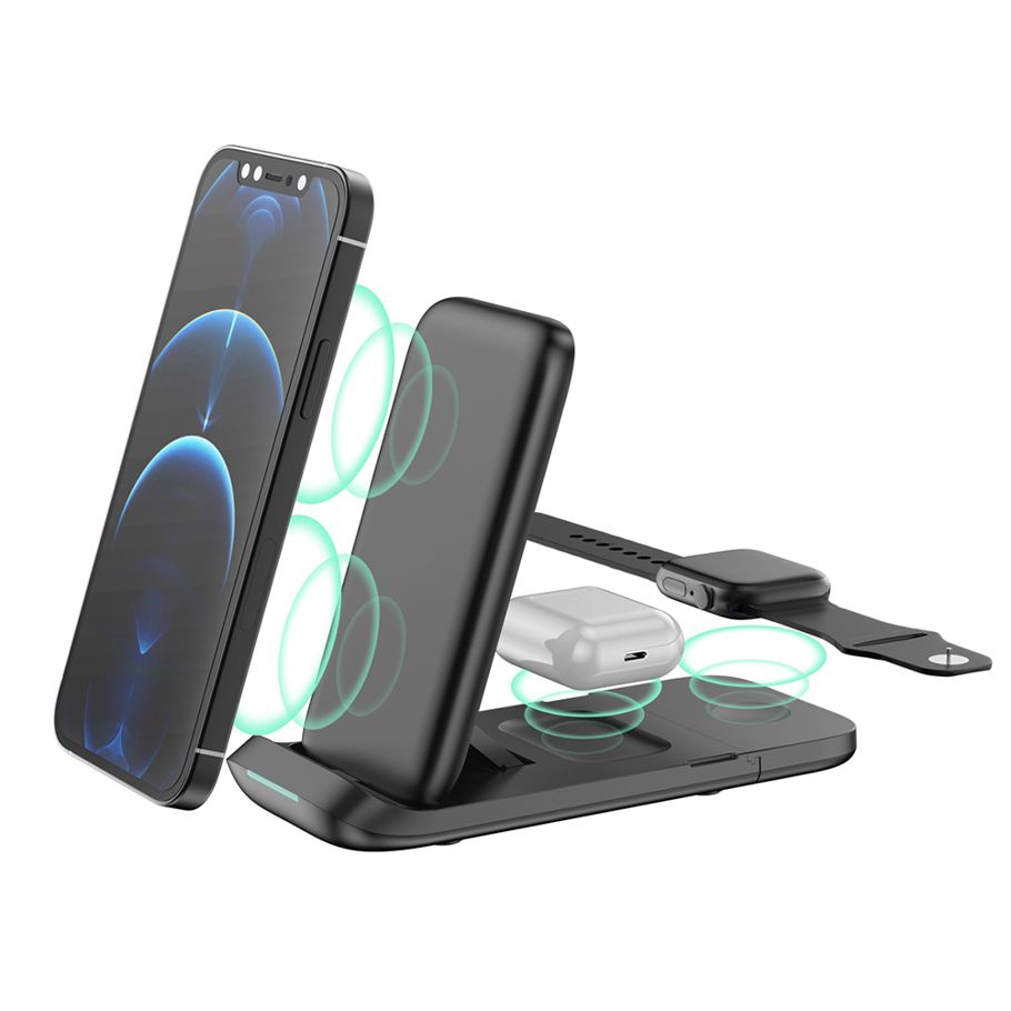 3 in 1 Wireless Charging Station V8 Folding Wireless Charger Multi-Function Desktop Wireless Charger for Mobile Watch