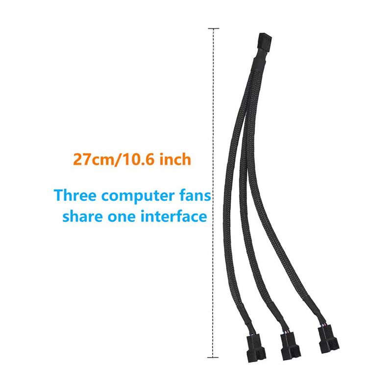 4 Pin PWM Fan Cable Fan Splitter Adapter Cable 1 to 3 Way Converter Y Shaped Splitter Black Sleeve Extension Cable