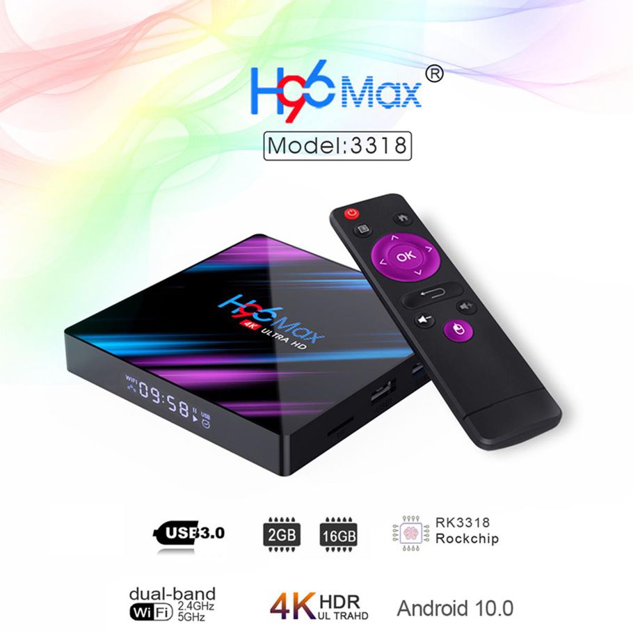 H96 Max Smart Android 10.0 TV Box RK3318 Quad Core 64 Bit UHD 4K VP9 H.265 2GB / 16GB 2.4G / 5G WiFi BT4.0 HD Media Player Display Screen Remote Control