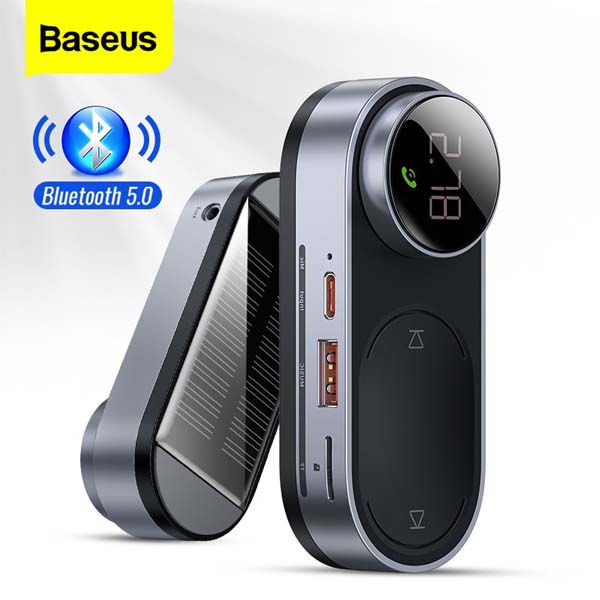 Baseus Solar FM Transmitter Modulator Car Wireless Bluetooth 5.0 Adapter USB Fast Charger Auto Aux Mp3 Player Hands Free Car Kit
