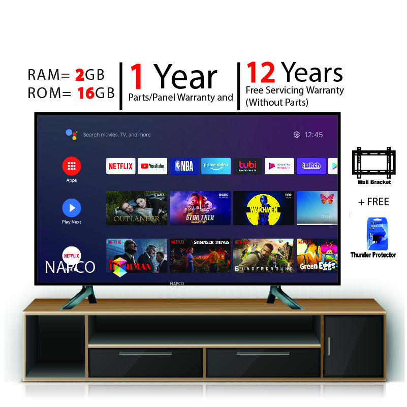 Napco 43 Inch Android Smart Wifi Hd Led Tv 4k Supported Ram 2 gb Rom 16 gb