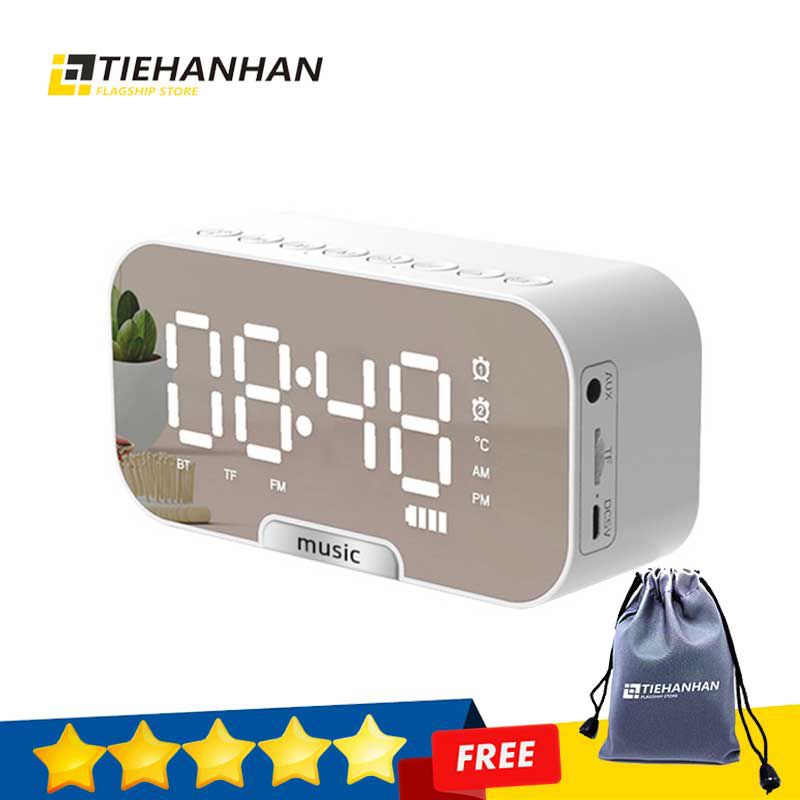 TIEHANHAN Music Player Mirror LED Digital Clock Alarm Snooze 24H Electronic Watch Dimming USB Clocks Bluetooth Speaker
