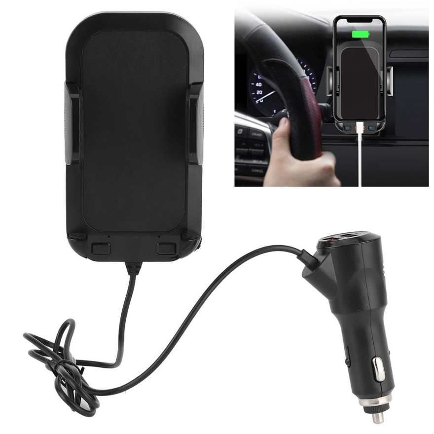 Car Bluetooth 5.0 FM Transmitter Wireless Phone Charger QC Fast Charging Auto-Clamping Stand