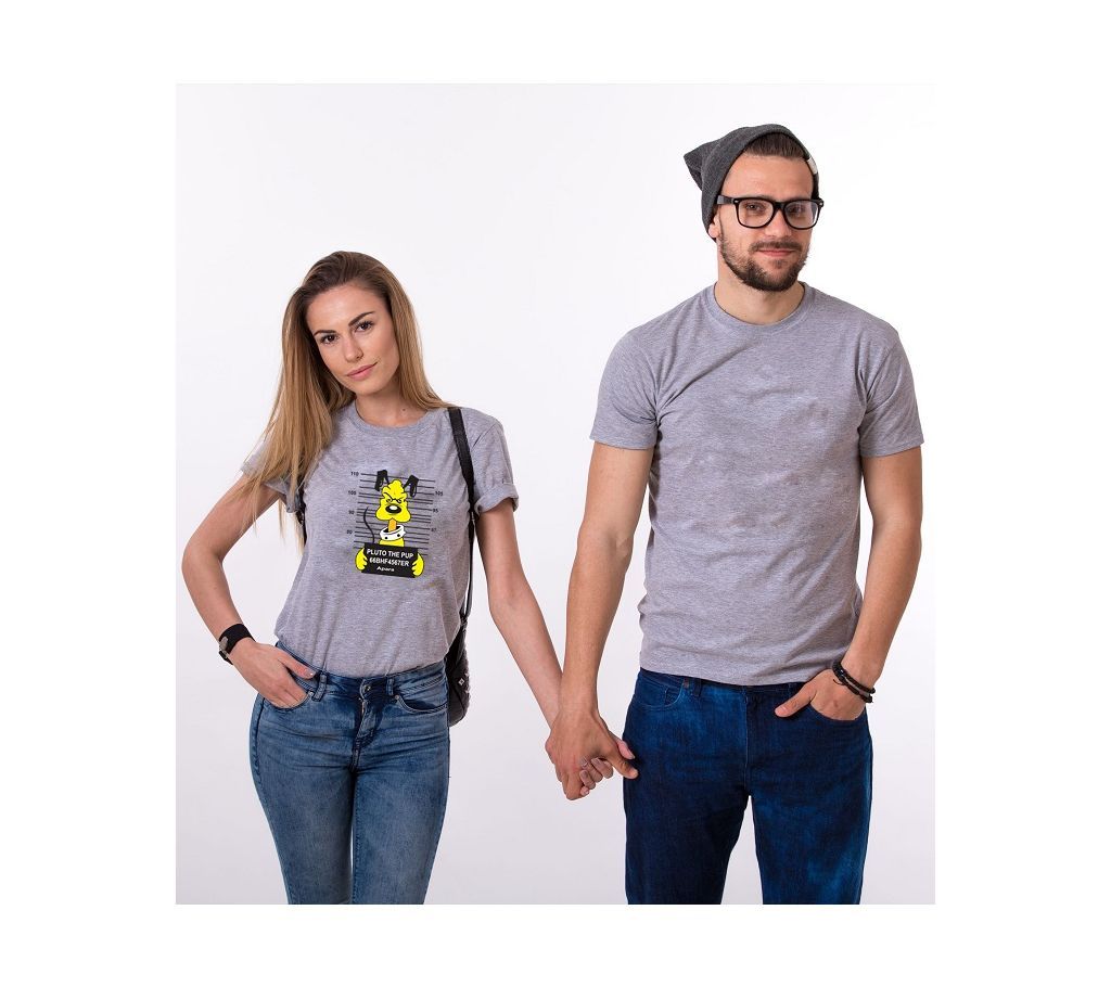 Pluto The Pup Half Sleeve Cotton Couple T-Shirt