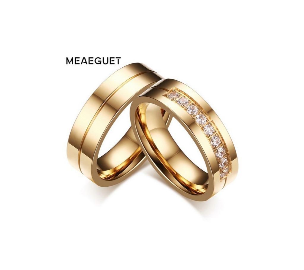 Trendy Lovers Wedding Bands Rings for Women Men Love Gold-color CZ Stone Stainless Steel Promise Jewelry