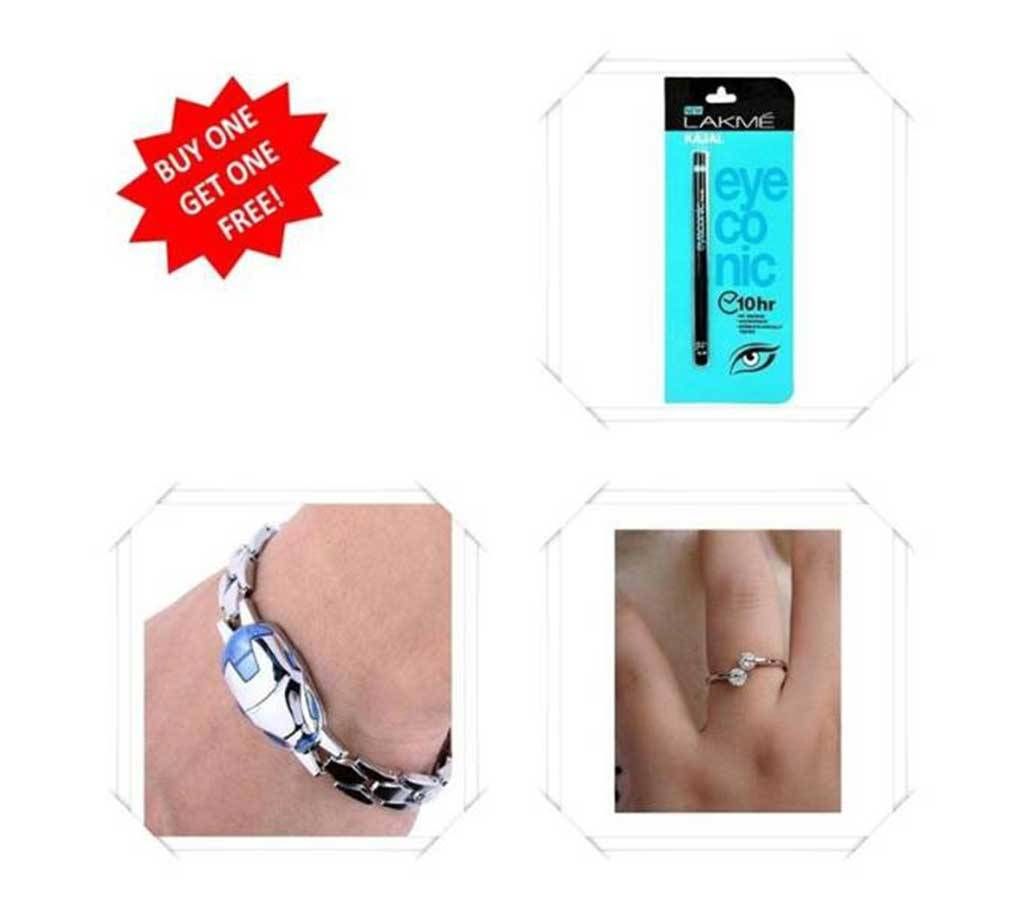 Finger Ring - Iron Man Mask Bracelet - LAKME Kajal Combo