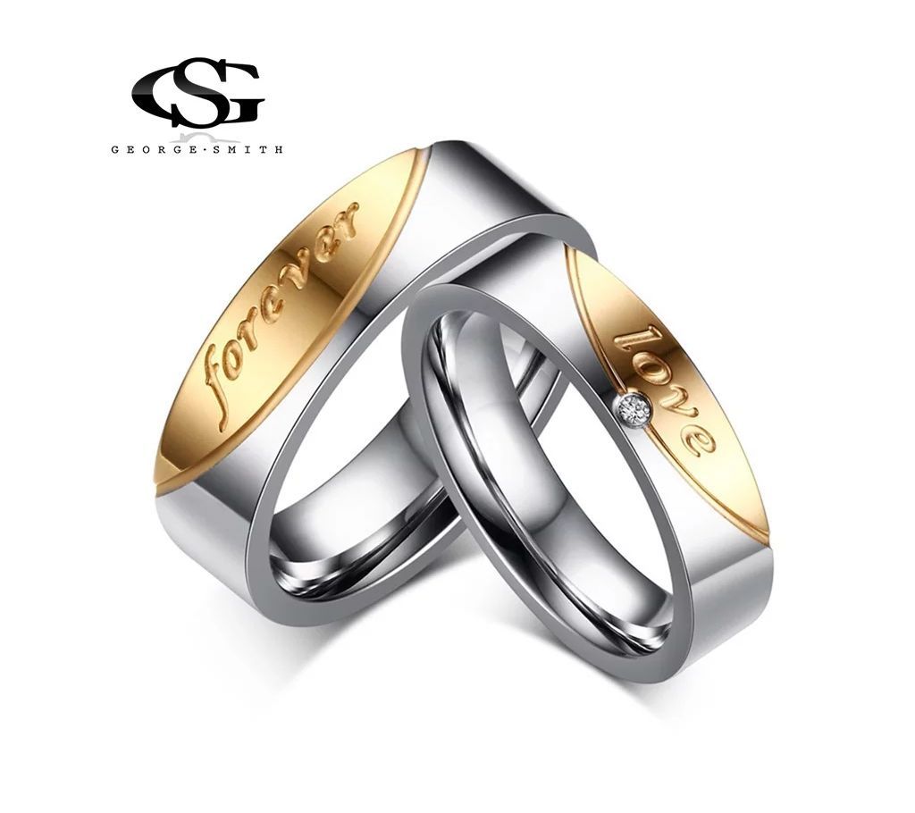 Men Women Love Forever Couple Ring of Steel Cubic Zirconia