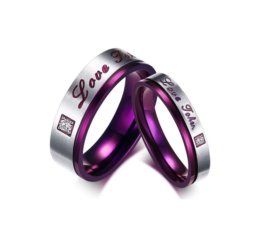 Lover Ring Valentine Gifts Women Mens "Love Token" Stainless Steel Love Promise Ring Engagement Wedding Bands Purple