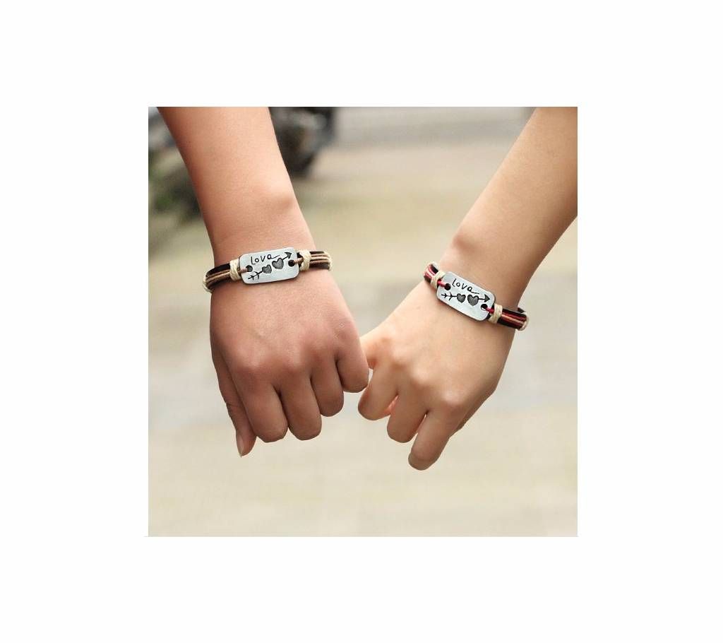 2pcs LOVERS Heart Arrow Stainless Steel Couple Bracelets