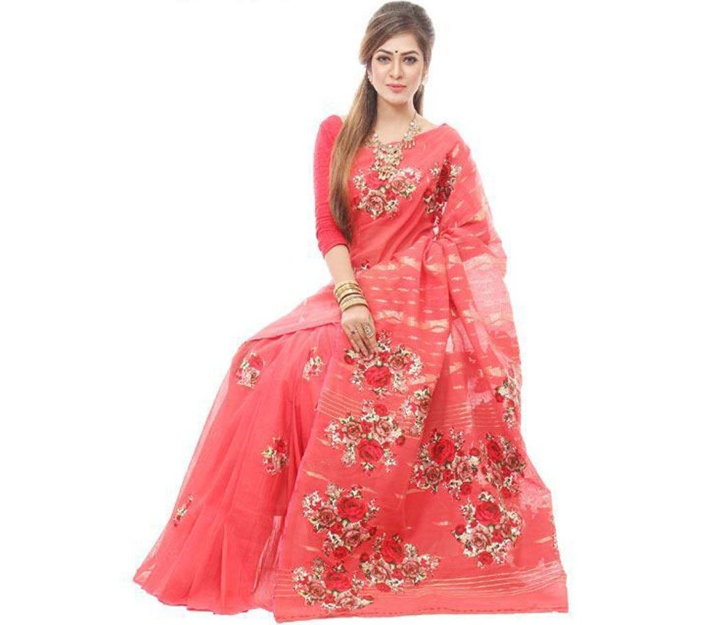 Dhakai jamdani hand applique cotton sharee