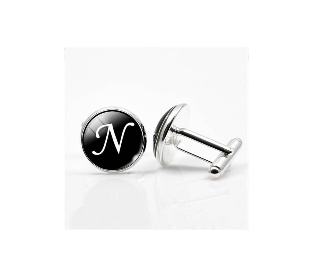 SHUANGR White Single letters N Cufflink For Men
