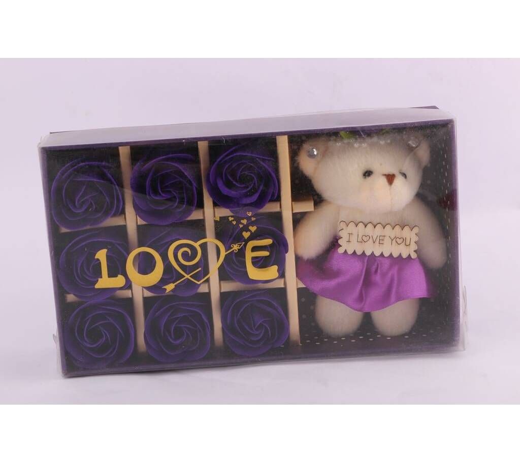 Valentine's gift - Sweet Love Box with Teddy and Nine color Roses