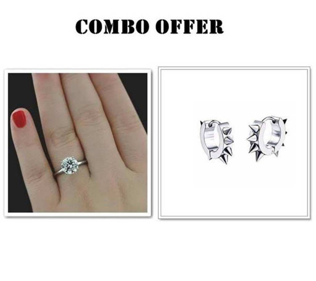 Combo offer Finger Ring and Stainless Steel Ear Ring