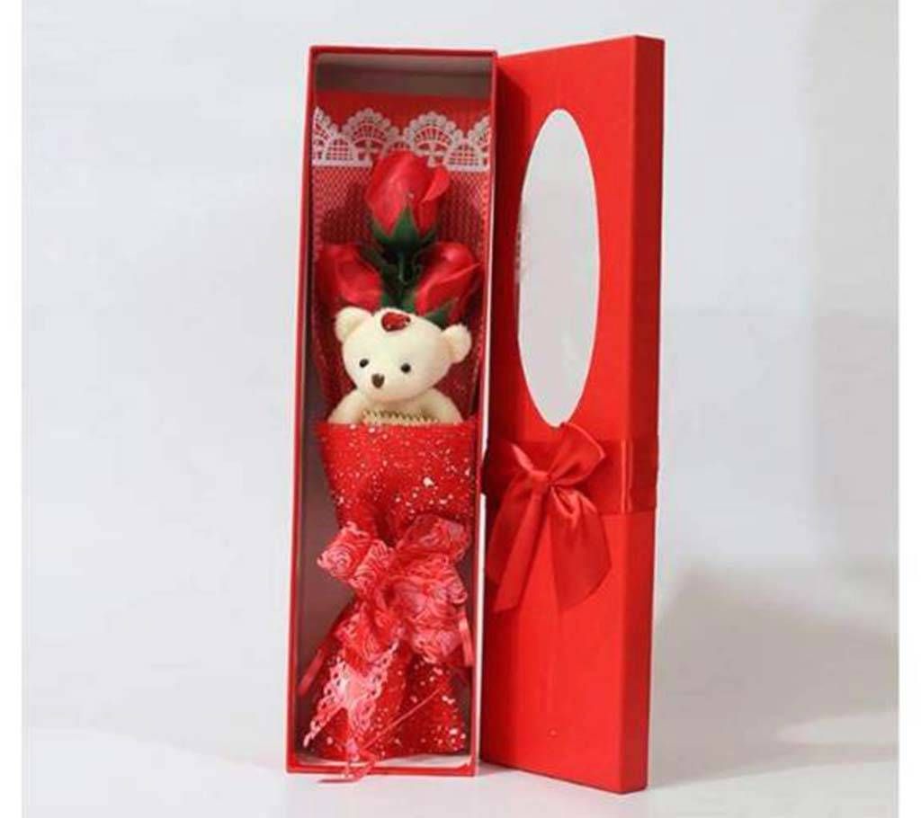 Cute Panda Doll and Flowers-Red
