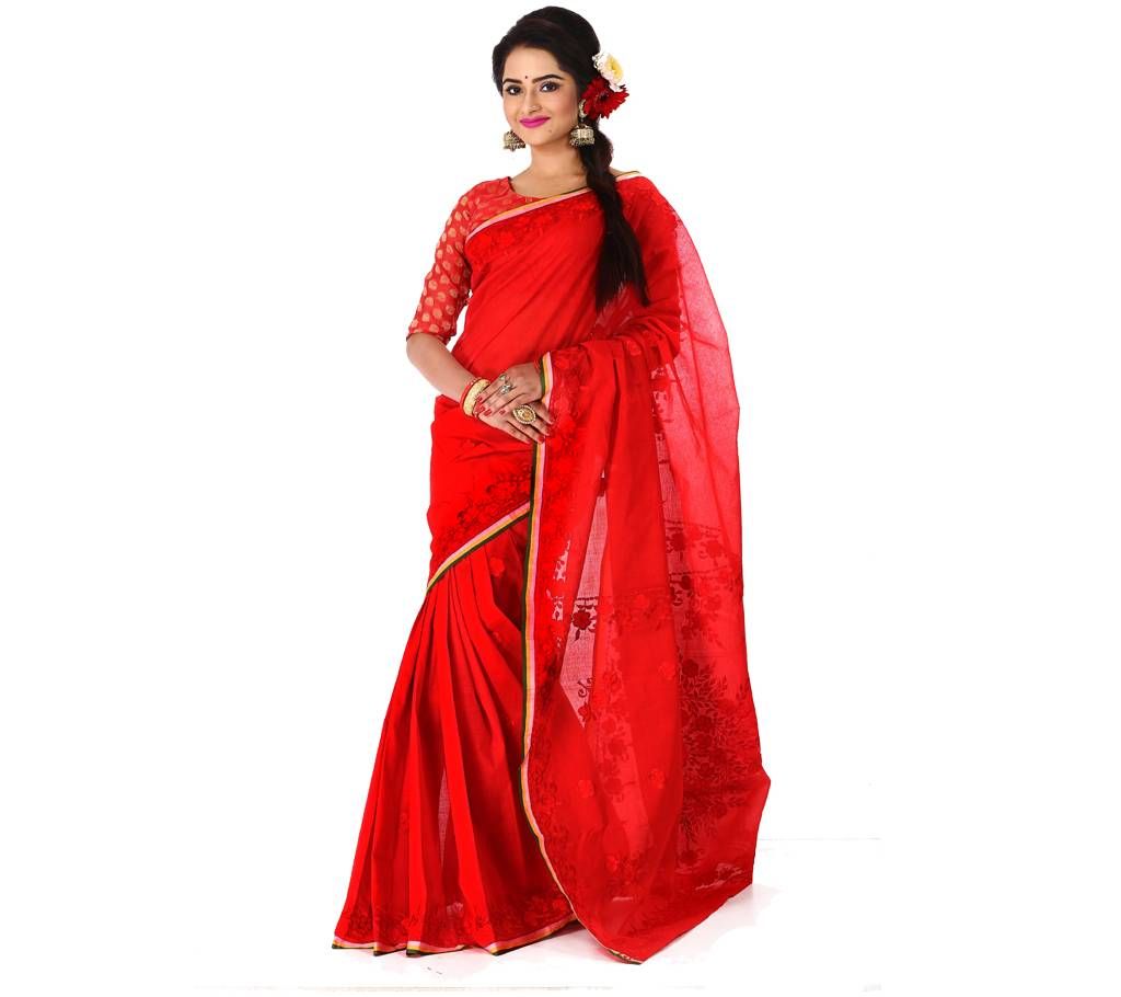 pure red cotton sharee