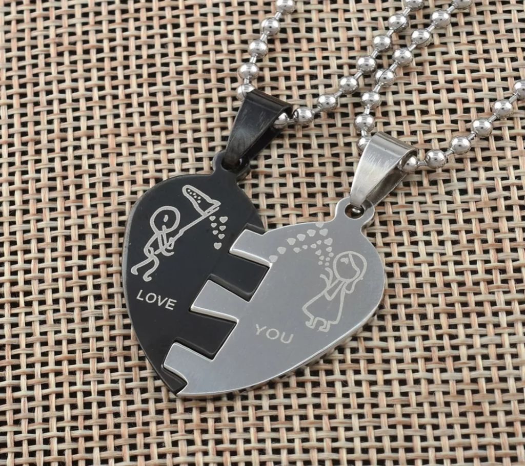 Lovers In half heart pendant necklaces bead chain for men women 316L Stainless Steel necklace