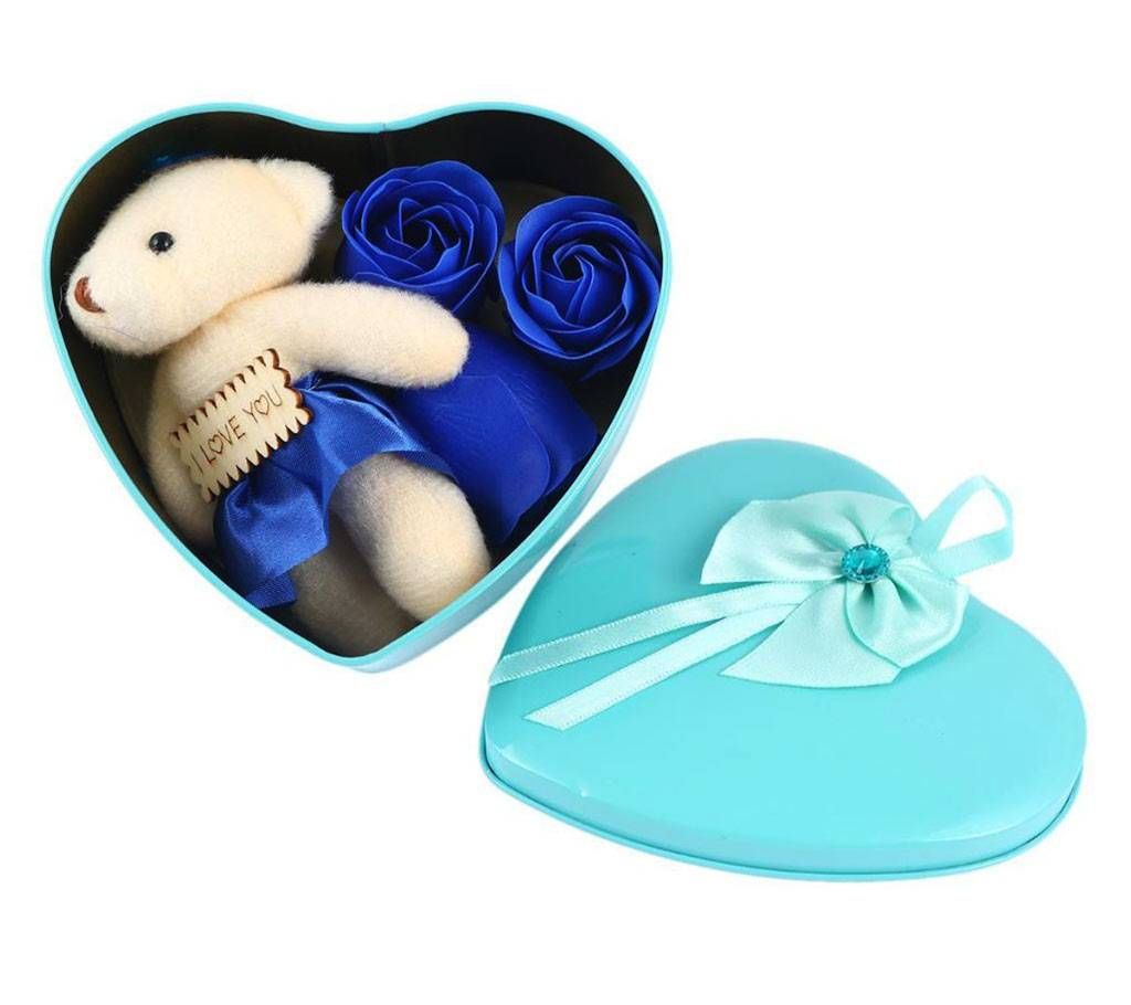 Love Gift box -Heart Shape Gift Box (Flowers With Soft Teddy)