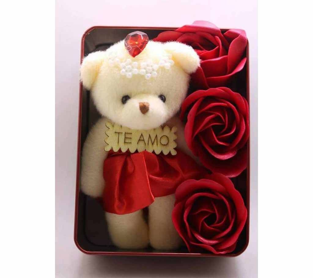 teddy bear with rose shape fragment soap