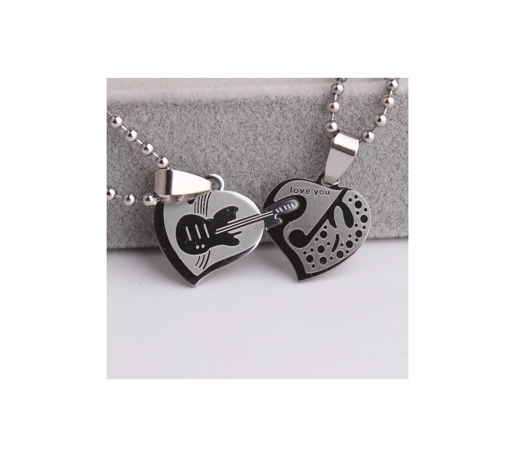 Double heart Guitar music 316L Stainless Steel pendant necklaces for women man