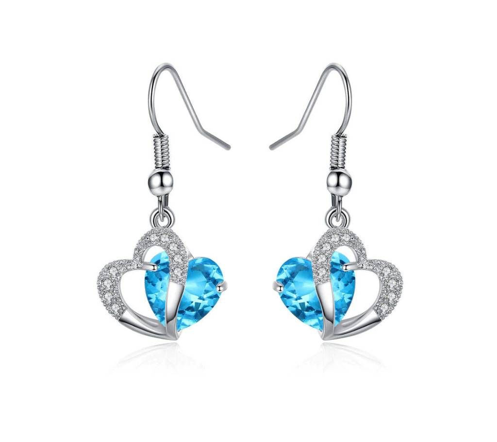 Blue Crystal Zircon Heart Drop Earrings